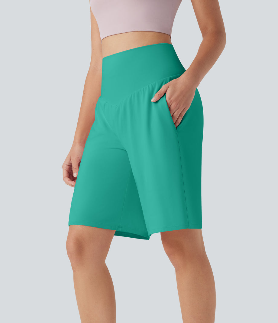 SoftlyZero™ Airy High Waisted Pockets Cool Touch Yoga Bermuda Shorts - Waterfall
