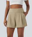 DayStretch High Waisted Work Baggy Shorts 4'' with Pockets - Fields of Rye