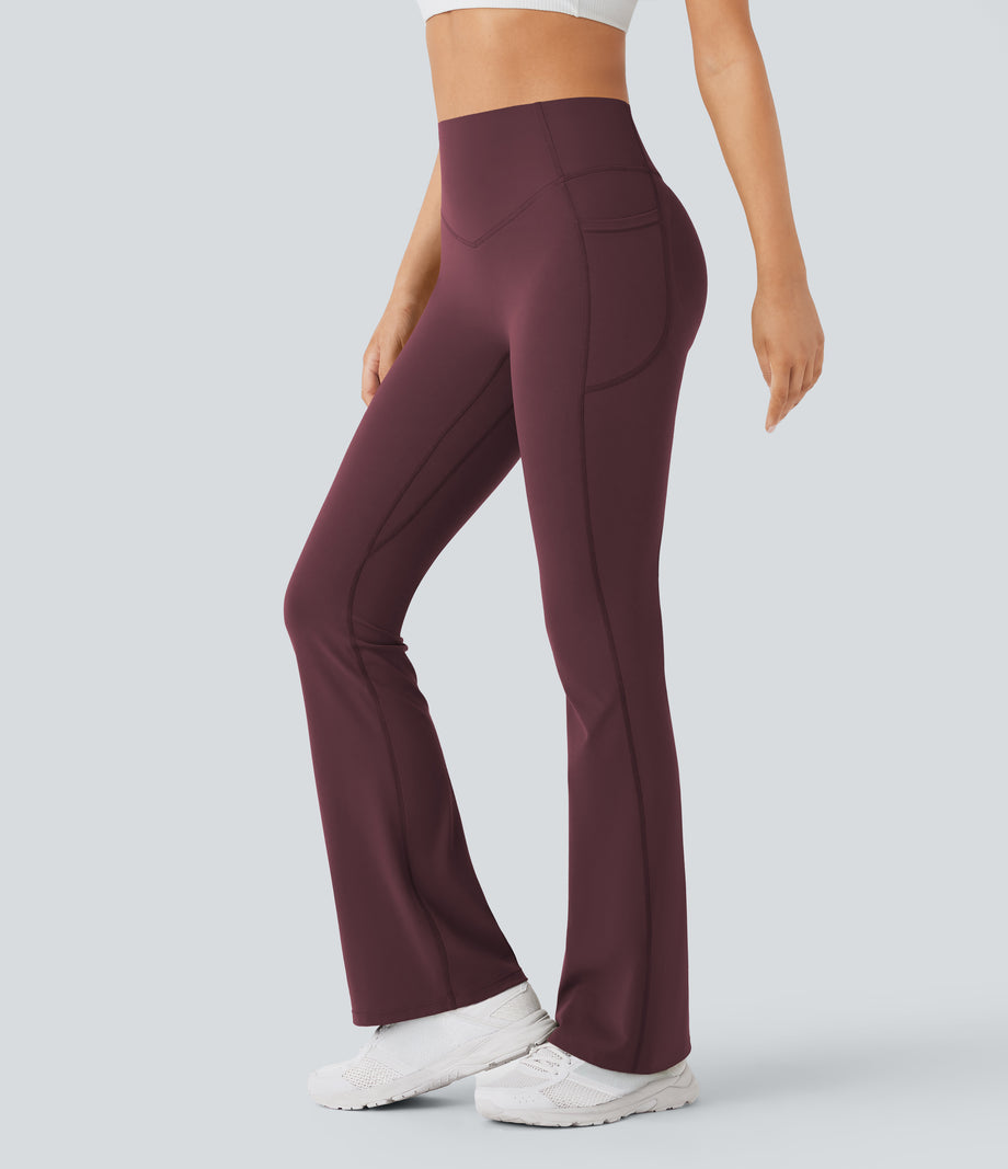 Halara UltraSculpt™ High Waisted Scrunch Butt Lifting Tummy Control Pocket Shaping Yoga Bootcut Leggings - Evening Red