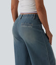 Halara Flex™ High Waisted Pockets Washed Casual Wide Leg Jeans - Blue Surf Denim
