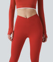 SoftlyZero™ High Waisted Crossover Contrast Lace Pocket Yoga Leggings-UPF50+ - Valiant Poppy