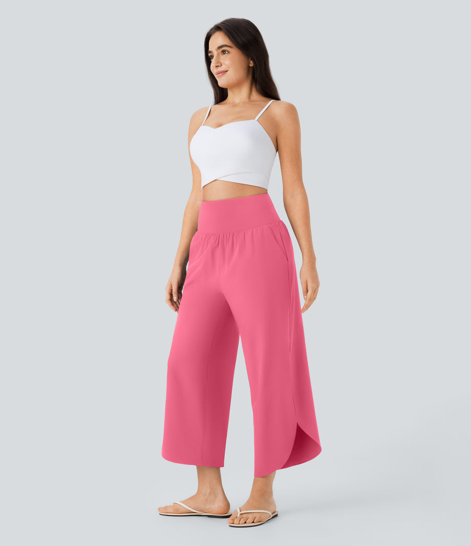 Breezeful™ High Waisted Tummy Control Split Hem Quick Dry Resort Pants with Pockets - Pink Lemonade