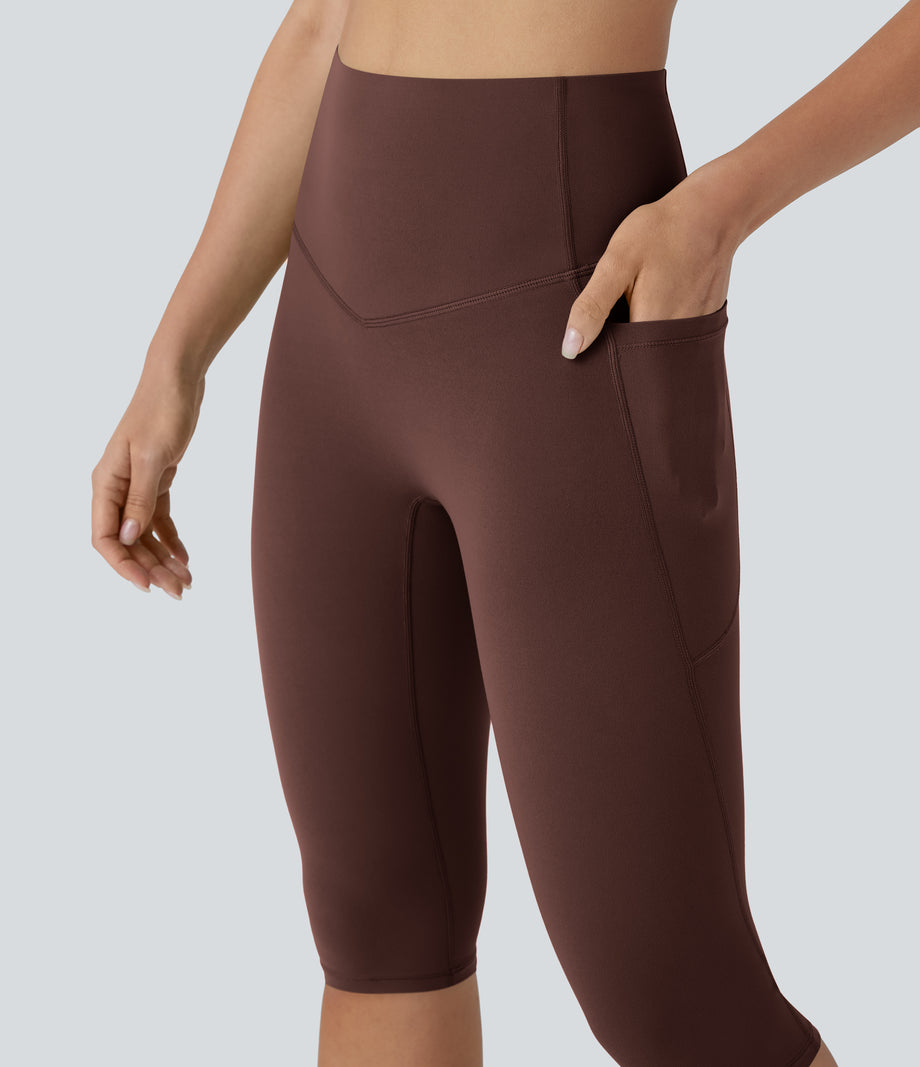 Halara UltraSculpt™ High Waisted Tummy Control Pedal Pusher Yoga Leggings with Pockets - Bitter Chocolate