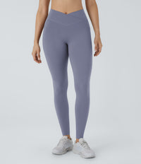 Patitoff™ 2.0 Pet Hair Resistant High Waisted Crossover Side Pocket Yoga Leggings - Smoke Purple Blue