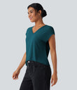 V Neck Short Sleeve Casual T-Shirt - Hydro
