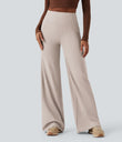 DayStretch High Waisted Tummy Control Wide Leg Baggy Yoga Pants with Pockets - Oat Milk