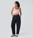 Mid Rise Pocket Barrel Leg Baggy Work Pants - Night Sky