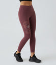 DayStretch High Waisted Crossover Contrast Mesh Decorative Buckle Yoga Leggings - Red Mahogany