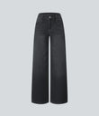 Halara Flex™ Low Rise Zipper Pockets Washed Baggy Wide Leg Casual Jeans - Dirty Black Denim