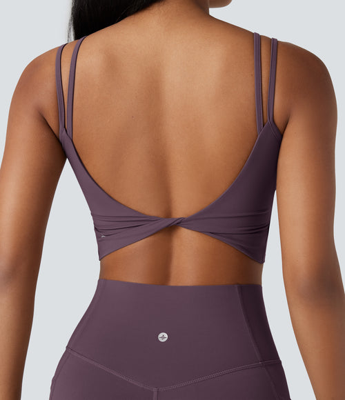 Halara UltraSculpt™ Double Straps Twisted Backless Cropped Yoga Tank Top - Night's Purple