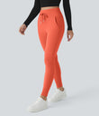SoftlyZero™ Plush High Waisted Drawstring Pocket Plain Full Length Joggers - Tigerlily