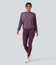 Round Neck Long Sleeve Ruched Yoga Sports Top-UPF50+ - Vintage Violet
