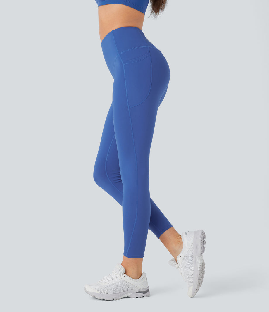 SoftlyZero™ Plush Thermal High Waisted Tummy Control Pocket Workout Leggings - Deep Sapphire Blue