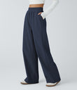 High Waisted Pocket Straight Leg Baggy Mop Corduroy Casual Pants - Mood Indigo