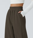 High Waisted Pocket Straight Leg Baggy Mop Corduroy Casual Pants - Hemp Rope Brown