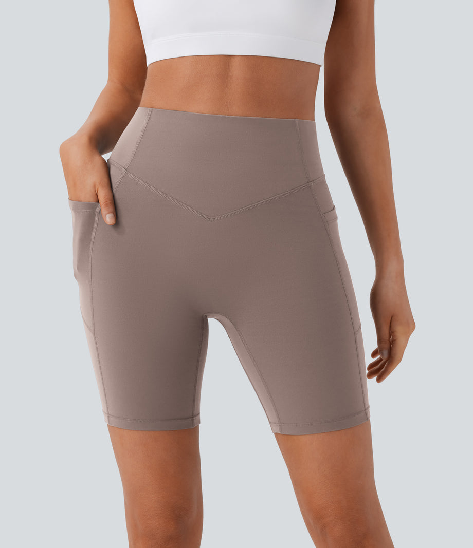 Halara UltraSculpt™ High Waisted Scrunch Butt Lifting Tummy Control Side Pocket Shaping Workout Biker Shorts 7'' - Dawn Brown