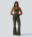 Halara UltraSculpt™ High Waisted Tummy Control Contrast Lace Yoga Flare Leggings with Pocket - Deep Woodland Green
