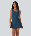 SoftlyZero™ Airy U Neck 2-in-1 Pocket Mini Cool Touch Dance Active Dress-Easy Peezy - Majolica Blue