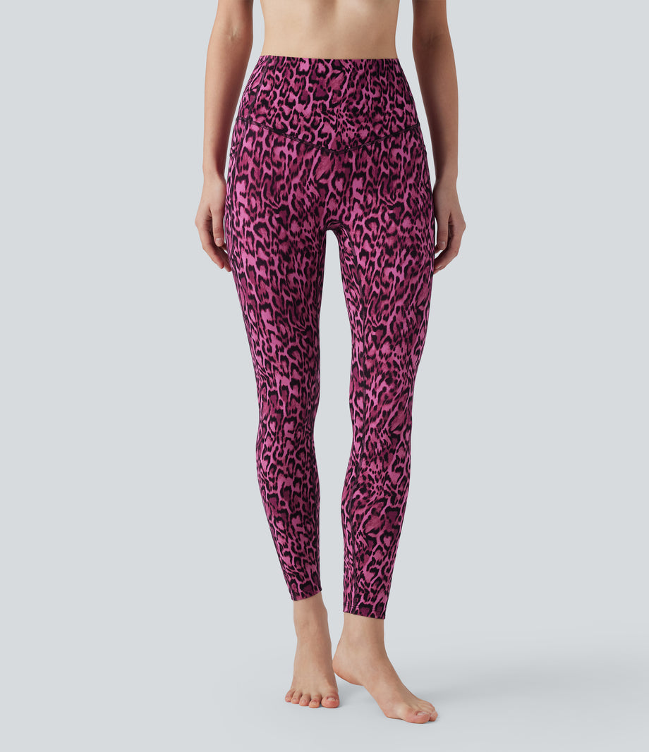 Halara UltraSculpt™ Leopard Print High Waisted Tummy Control Yoga Leggings with Pockets - Black and Fuchsia Leopard Print