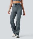 High Waisted Drawstring Stripe Flare Yoga Pants with Pockets - Oceanic Teal