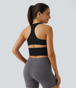 SoftlyZero™ Plush U Neck Racerback Cut Out Cropped Yoga Tank Top - Black