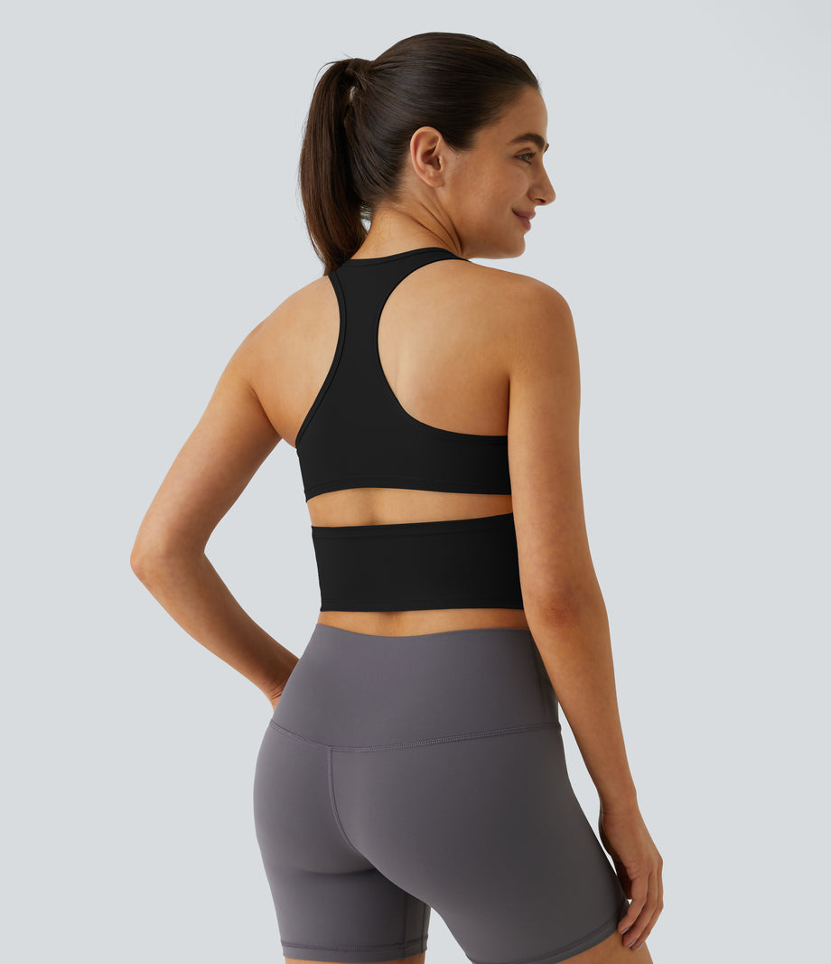 SoftlyZero™ Plush U Neck Racerback Cut Out Cropped Yoga Tank Top - Black