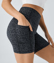 High Waisted Pocket Running Biker Shorts - Grey Blue
