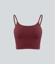 Basic Padded Workout Cropped Low Support Tank Top A-D Cups - Cordovan