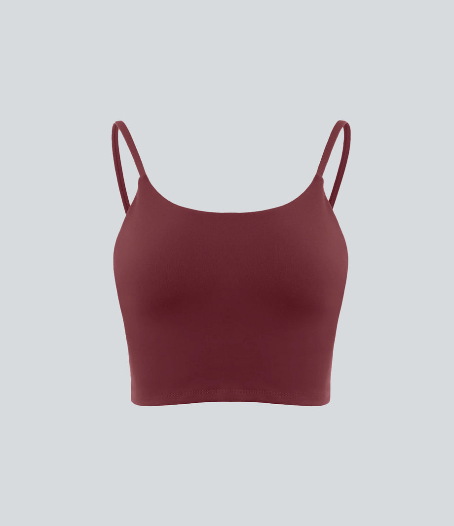 Basic Padded Workout Cropped Low Support Tank Top A-D Cups - Cordovan