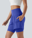 SoftlyZero™ Airy Super High Waisted 2-in-1 Cool Touch Yoga Shorts 7'' with Pockets - Aster Blue