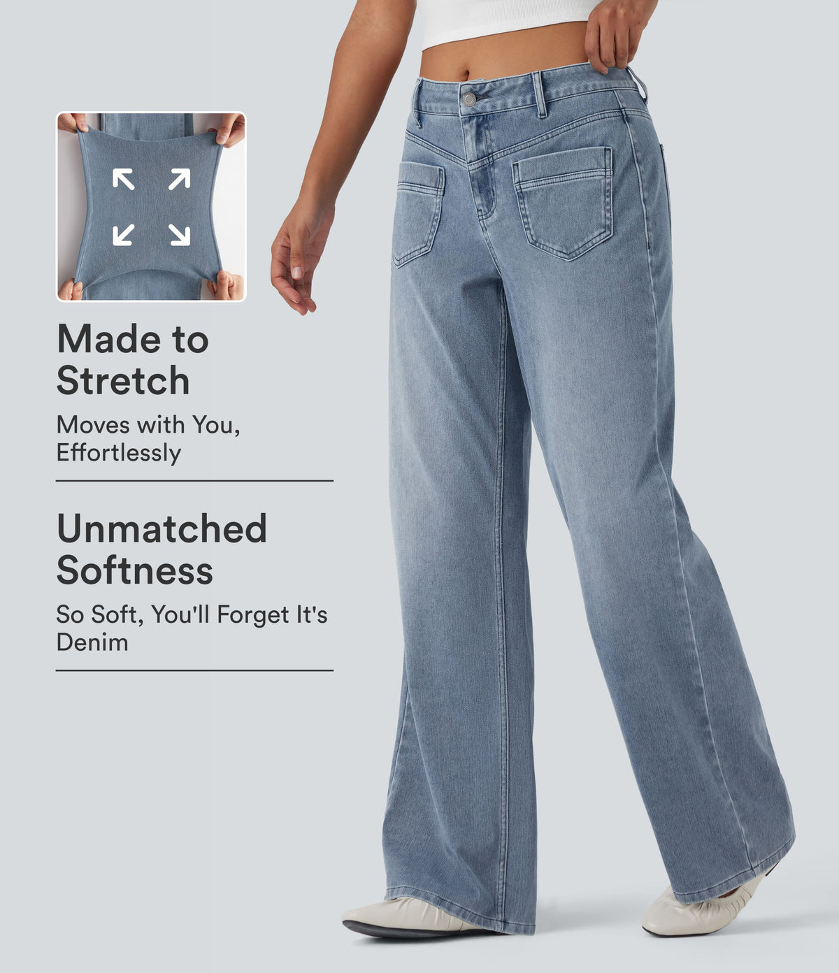 Halara Flex™ Mid Rise Straight Leg Casual Jeans with Pockets - Vallarta Blue Denim