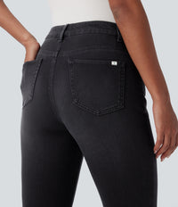 Halara Flex™ High Waisted Pockets Washed Casual Bootcut Jeans - Deep Ink Black Denim
