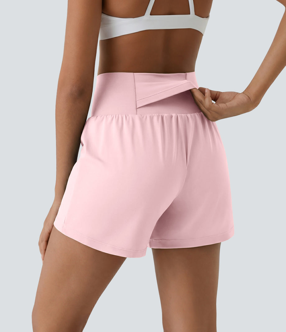 SoftlyZero™ Airy Super High Waisted 2-in-1  Cool Touch Yoga Shorts 5'' with Pockets-Longer Length - Primrose Pink