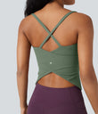 Scoop Neck Crisscross Back Crossover Hem Yoga Cami Top - Hedge Green