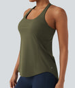 Halara UltraSculpt™ Round Neck Crisscross Back Running Tank Tops DD-F Cups - Grass Grey Green
