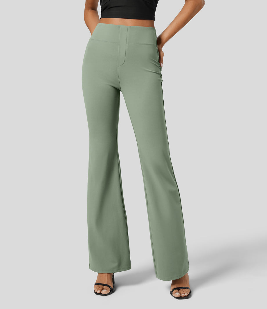 Halara Flex™ High Waisted Back Side Pocket Slight Flare Work Pants - Asparagus