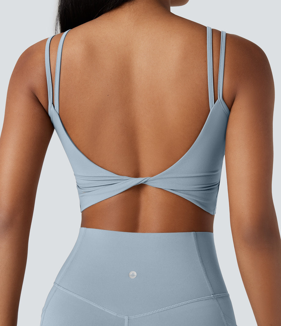 Halara UltraSculpt™ Double Straps Twisted Backless Cropped Yoga Tank Top - Baby Blue