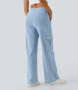 Halara Flex™ Mid Rise Pockets Straight Leg Casual Cargo Jeans - Denim Cyan Blue