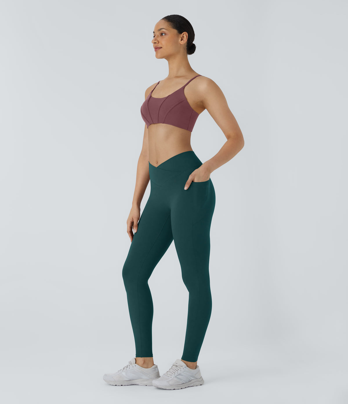 Patitoff™ 2.0 Pet Hair Resistant High Waisted Crossover Side Pocket Yoga Leggings - June Bug