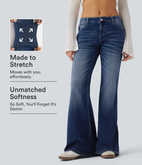 Halara Flex™ Low Rise Flare Washed Casual Jeans with Pockets - Estate Blue Denim