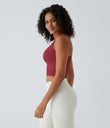 Crisscross Backless Built-in Bra Cropped Running Tank Top A-D Cups - Deep Wine