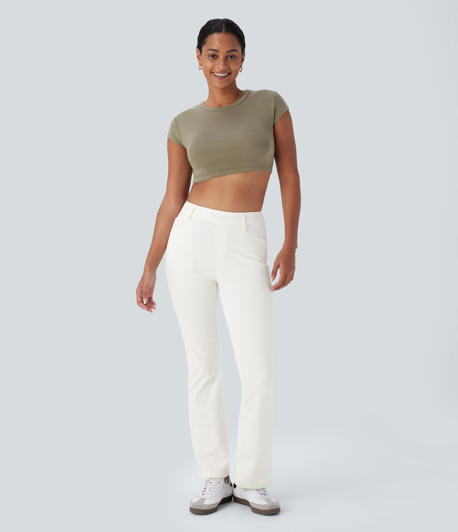 Halara Flex™ High Waisted Pockets Washed Casual Bootcut Jeans - Beige Denim