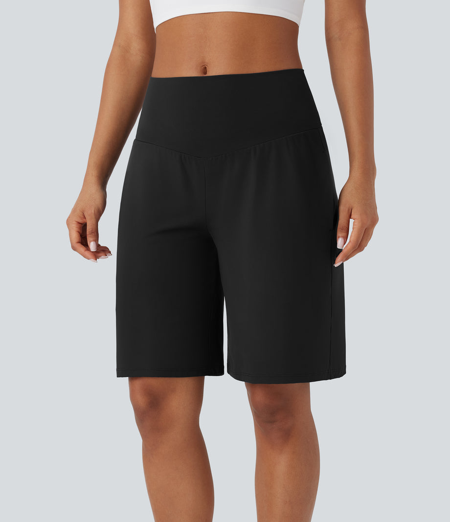 SoftlyZero™ Airy High Waisted Pockets Cool Touch Yoga Bermuda Shorts - Black