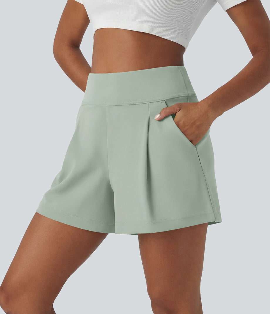 DayStretch High Waisted Work Baggy Shorts 4'' with Pockets - Sea Foam