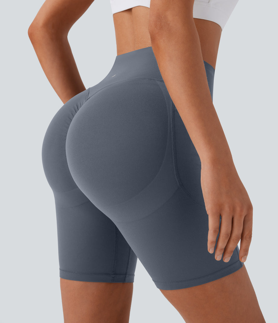 Halara UltraSculpt™ High Waisted Scrunch Butt Lifting Tummy Control Side Pocket Shaping Workout Biker Shorts 7'' - Silent Blue