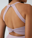 SoftlyZero™ Airy Backless Twisted Flare Low Support Dance Active Dress-Longer Length-Easy Peezy Edition A-D Cups - Pink Purple