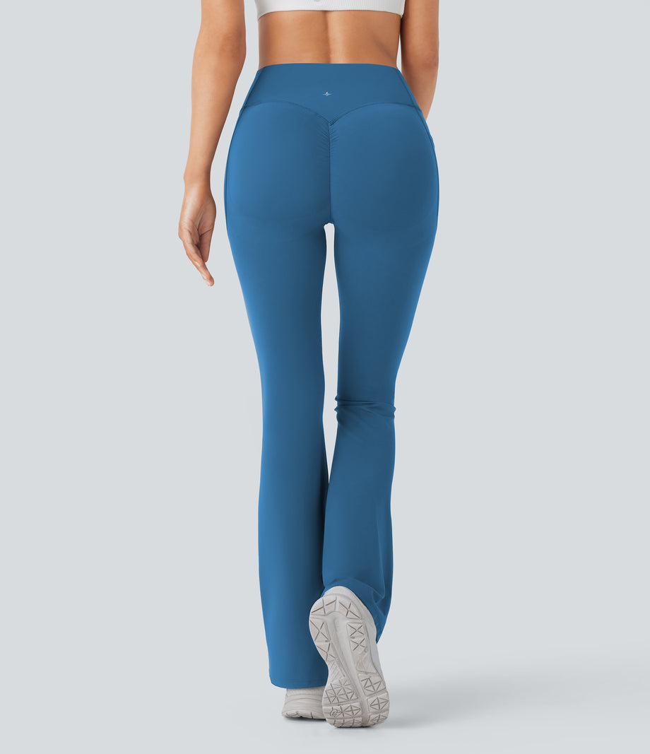 Halara UltraSculpt™ High Waisted Scrunch Butt Lifting Tummy Control Pocket Shaping Yoga Bootcut Leggings - Vallarta Blue