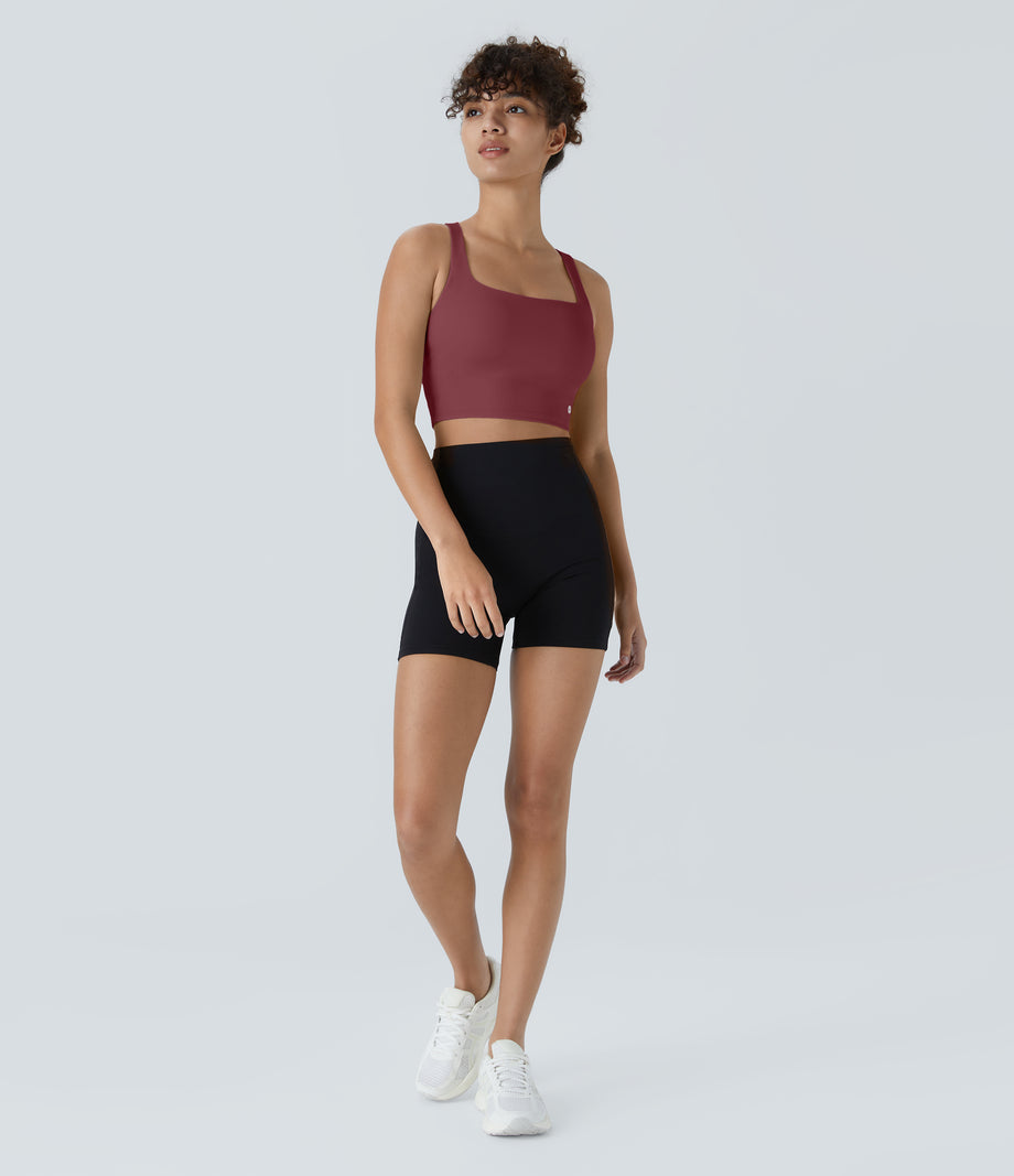 SoftlyZero™ Airy Square Neck Backless Crisscross Cropped Cool Touch Yoga Tank Top-UPF50+ - Cordovan