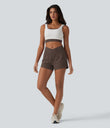SoftlyZero™ Airy Crossover High Waisted 2-in-1 Cool Touch Yoga Shorts 3'' with Pockets - Chocolate Martini