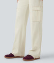 Halara Flex™ Mid Rise Pockets Straight Leg Casual Cargo Jeans - Ivory Denim
